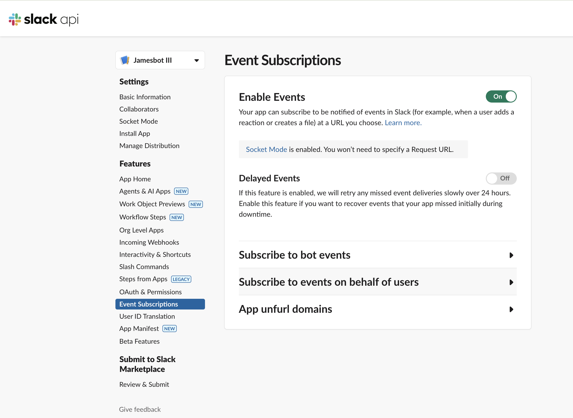 Slack Event Subscriptions